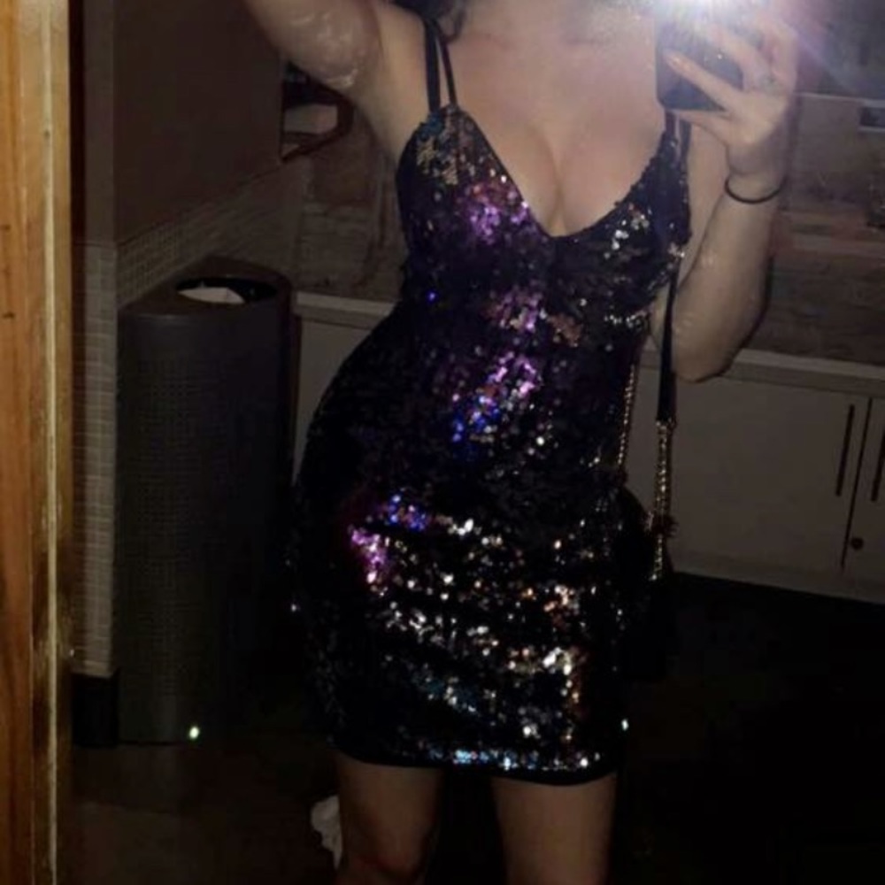 Sequin party dress- silver, blue, purple